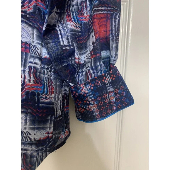 Visconti Black Shirt Mens Medium Flip Cuff Paisley Watercolor Art Collared (J24) - Picture 4 of 9